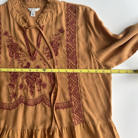 Womens Large Orange Red Embroidery Flare Sleeve Blouse Top Boho Festival Peasant - Picture 11 of 13